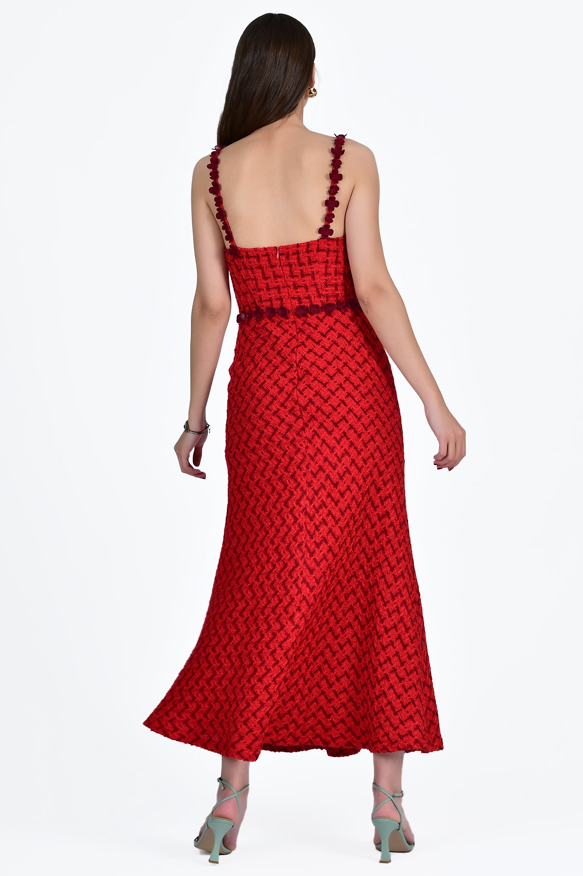Back view of Aycha Dress in Boucle Cherry  (Array Collection 2025)