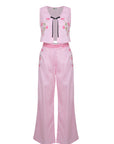Pink sleeveless top and wide-leg pants set on a white background. Fanm Mon Betul Set.