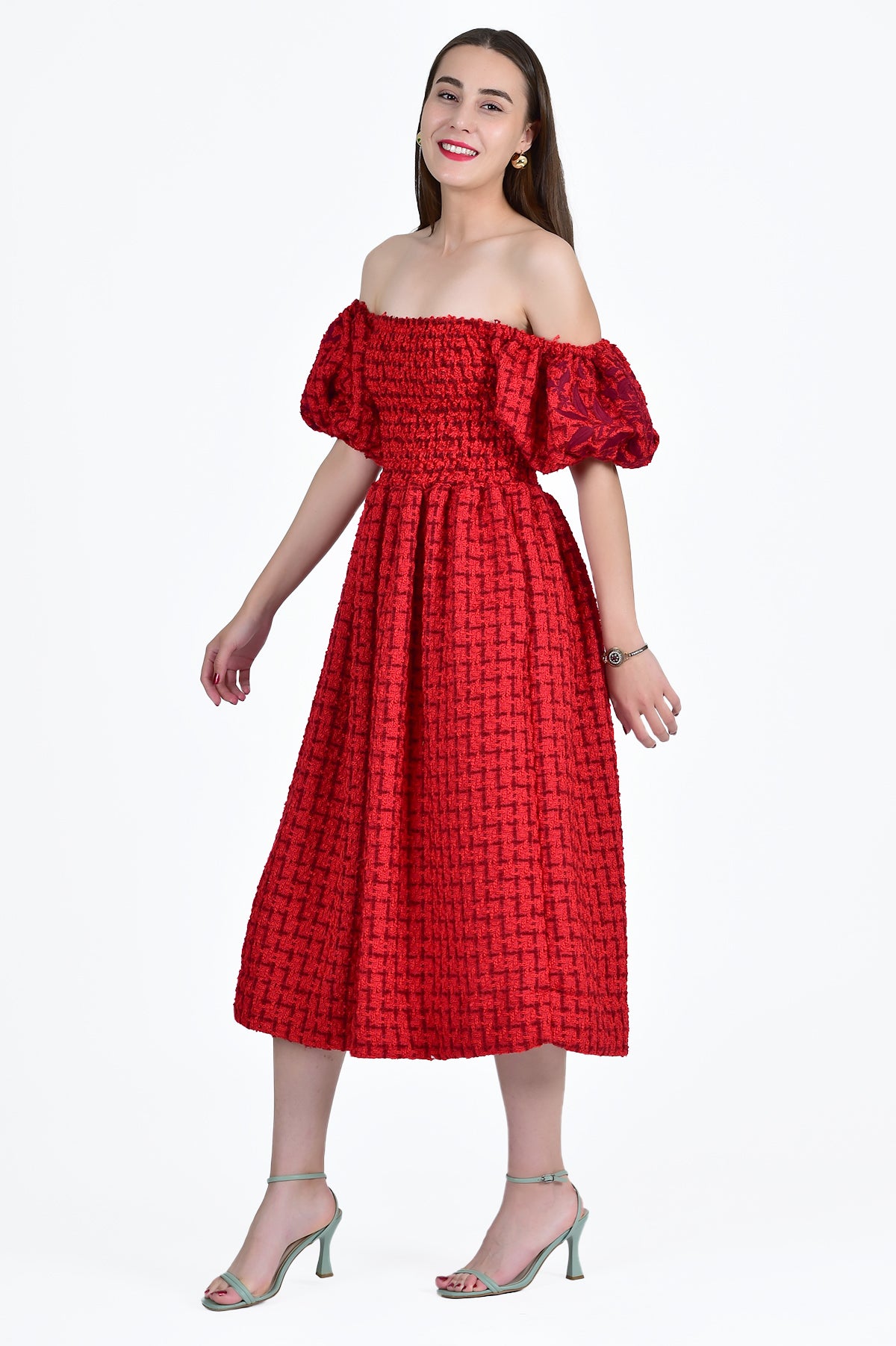 boucle off shoulder dress BUSE DRESS