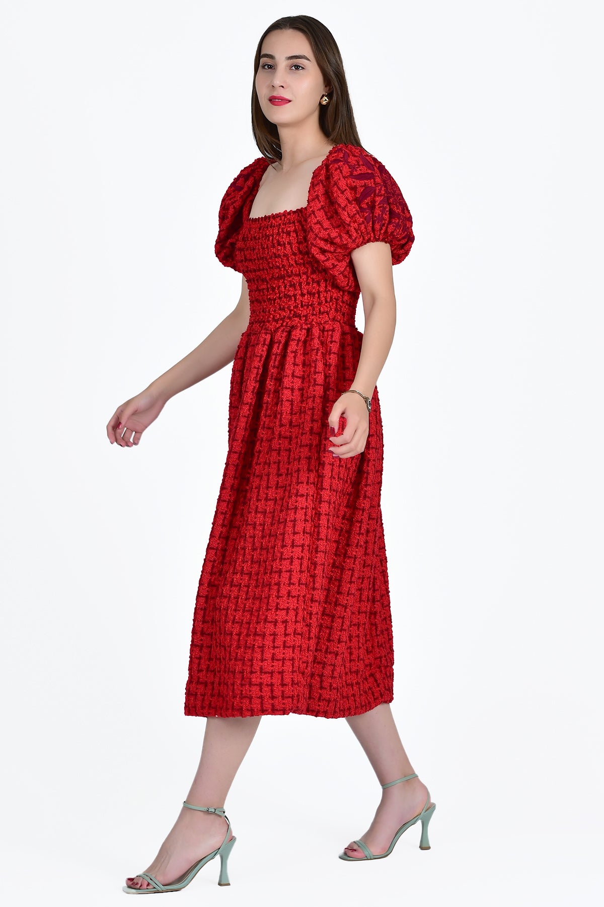 burgundy boucle dress Women's Burgundy Button-Front Boucl Dress