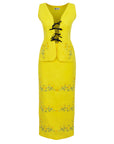 Fanm Mon Cenan Set on white background. Floral embroidery with tie front top.