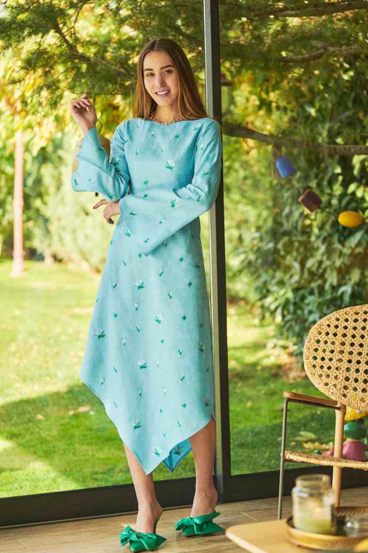 Fanm Mon Choupet Asymmetrical Linen dress with bell sleeves.