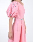 Ayisha Linen puff sleeve and embroidery detail view.