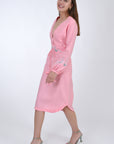 Fanm Mon Linen Esma Midi Longsleeve Dress. Side View.