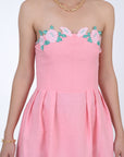 Lorr Dress embroidered floral appliques in Geranium Pink