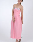 Strapless Linen Lorr Dress in Geranium Pink, Side View