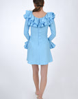 Fanm Mon Frivol Ruffle Long Sleeve Linen Dress, Back View.