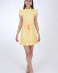 Fanm Mon Lakel Linen Choker Ruffle Neck Embroidered Mini Dress, Front View.