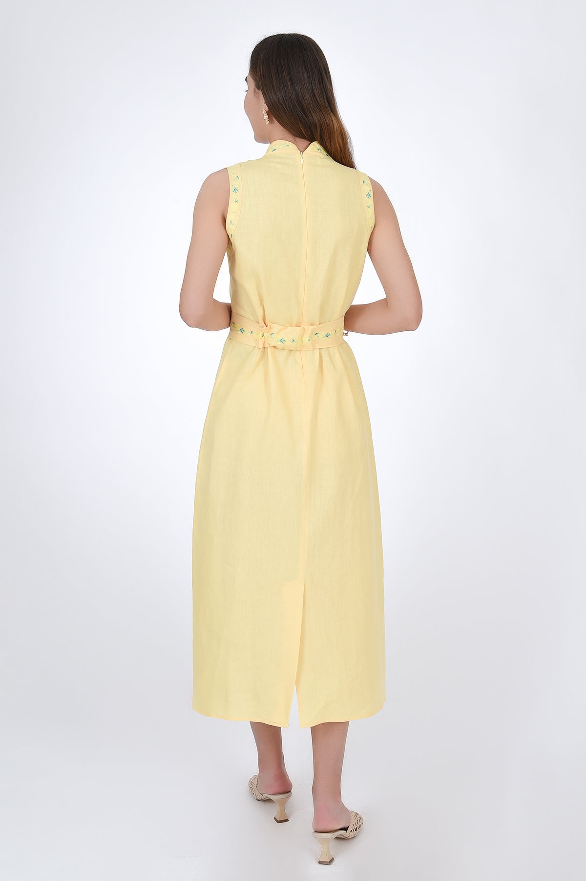 Fanm Mon Mara Linen Midi Dress, Back View.