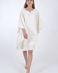 Fanm Mon Lage Linen Kaftan Dress in Ivory, Front View.