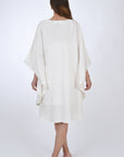 Fanm Mon Lage Linen Kaftan Dress in Ivory, Back View.