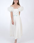Fanm Mon Afyon Dress with tulle sleeve detail and embroidery.