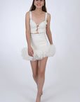 FOL 2 Piece Skirt and Top set, Front View. Featuring tie front top, and tulled short skirt.