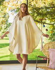 Fanm Mon Lage Kaftan 100% Linen Dress with Embroidery detail on trim.