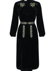 EZGI VELVET LONG-SLEEVE DRESS WITH EMBROIDERY DETAILS FROM THE ARRAY COLLECTION