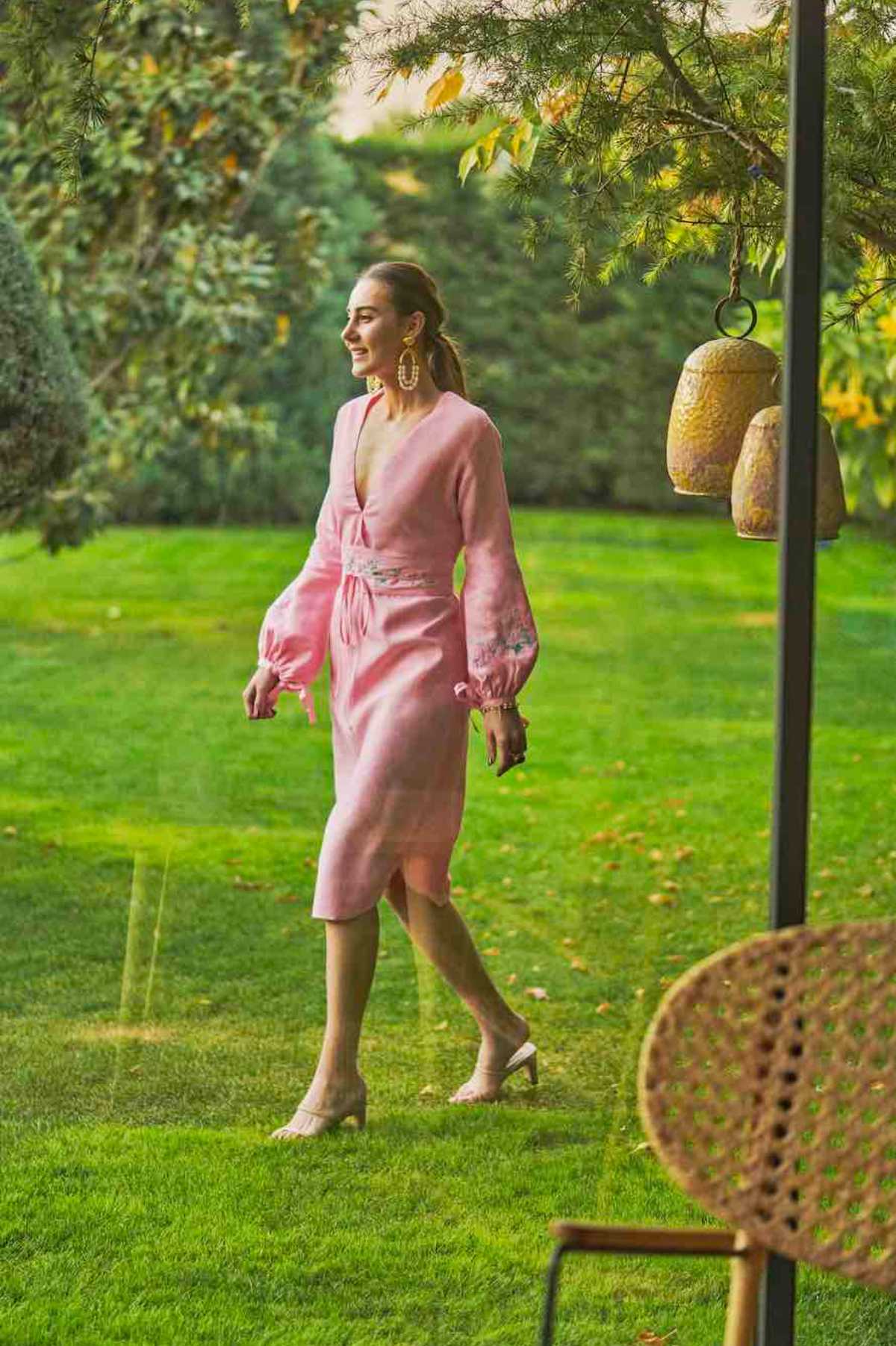 Fanm Mon Esma Linen V-neck Embroidered Dress.