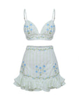 Fanm Mon Filiz Set on White Background. 2 Piece Floral embroidery bralette 2 piece skirt set.