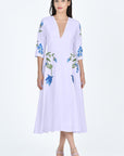 Fanm Mon Veronica Dress in Lilac with Blue Floral Embroidery