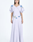  Alexis Maxi Dress in Lilac with floral embroidery and ruffled sleeves by Fanm Mon (Wombman Collection)