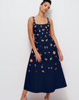Fanm Mon Amarica Dress in Indigo Blue with 3D Embroidery Details