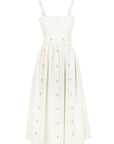 Arya Dress by Fanm Mon featuring embroidered hydrangea motifs, wide straps, and a feminine gathered midi skirt.
