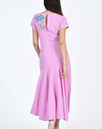 Fanm Mon Barbara Midi-Dress Back with hiddner zipper clousure and peekaboo back with Blue Floral Embroidery (Wombman Collection)