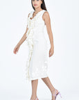 Belinda Dress in Ivory side view of the Floral Embroidery Details