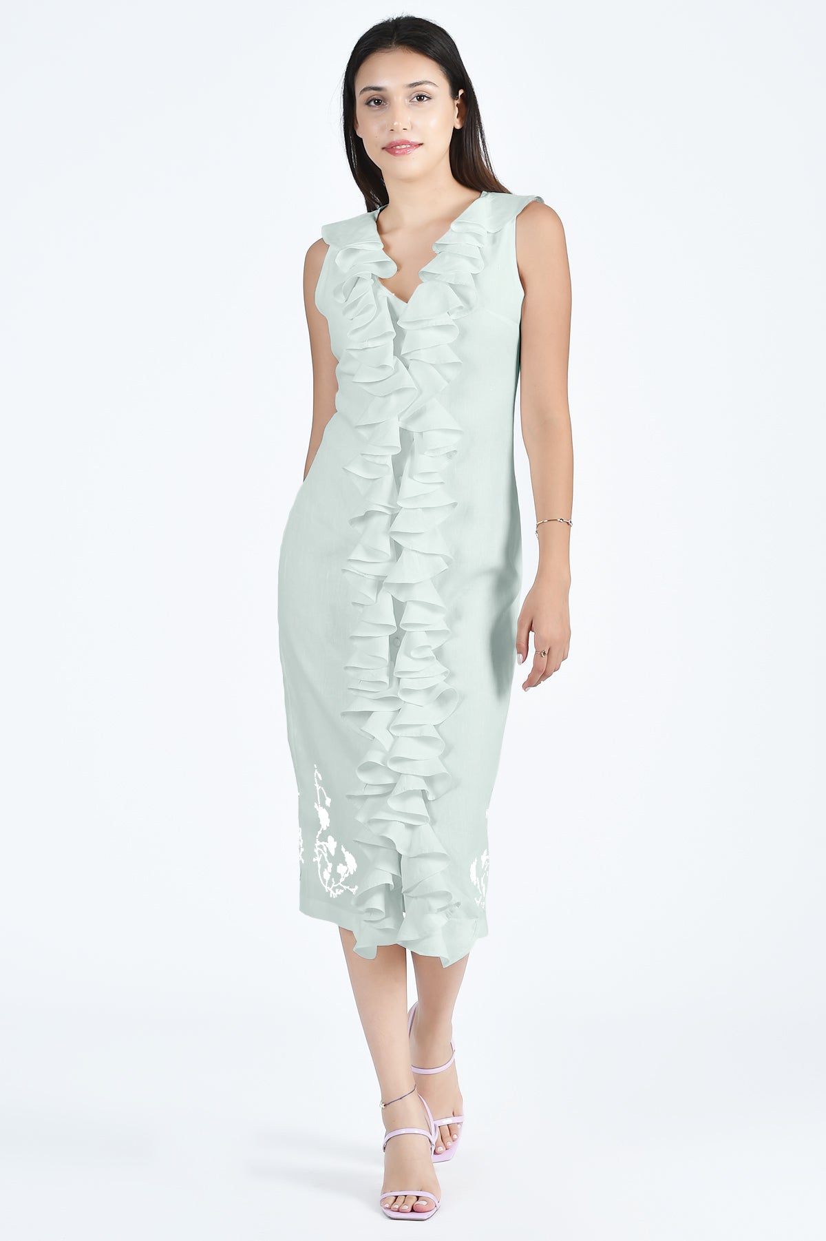 Fanm Mon Belina Midi Ruffle Front Dress in Mint Green