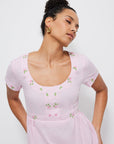 Fanm Mon Short Sleeve Belkis Dress in Light Pink Embroidery detail