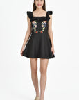 Floral Embroidered Irene Dress in Black