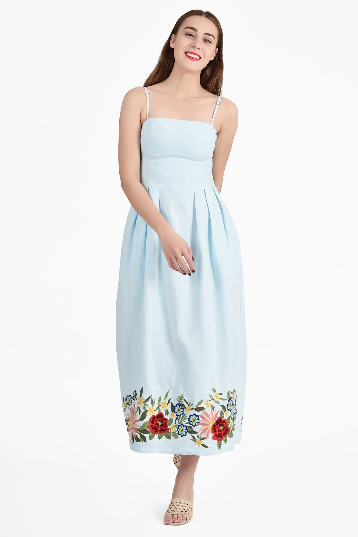 Ivy Dress with Spaghetti Staps and Floral Embroidery