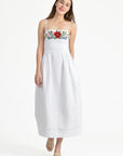 Loadis Dress in White with Bouquet Inspired Floral Embroidery on the Bust