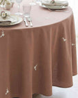 WHITE DAISY BROWN ROUND TABLECOTH