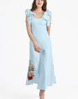 Lyndie Dress in Light Lagoon with Floral Embroidery
