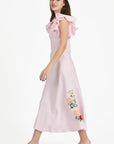 Side View of the Lyndie Dress in Light Pink with Floral Embroidery