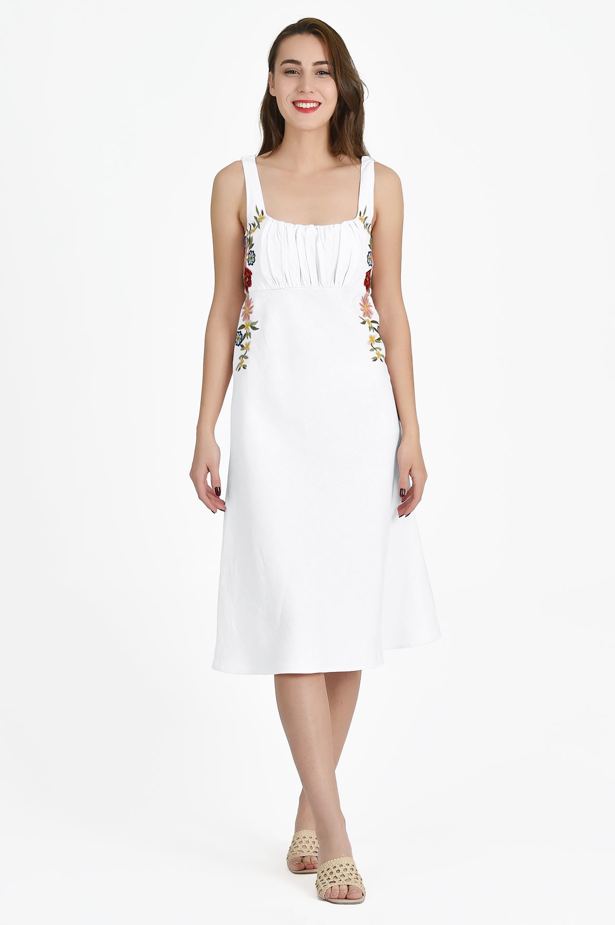 100% Cotton Margaret Midi Dress in White