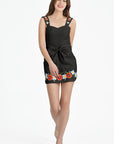 Mersin Dress with Bow in Black with Floral Embroidery