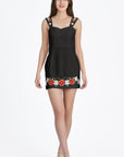 Mersin Dress without Bow in Black for Floral Embroidery On Hem