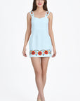 Mersin Dress without Bow in Light Lagoon with Floral Embroidery on Hem