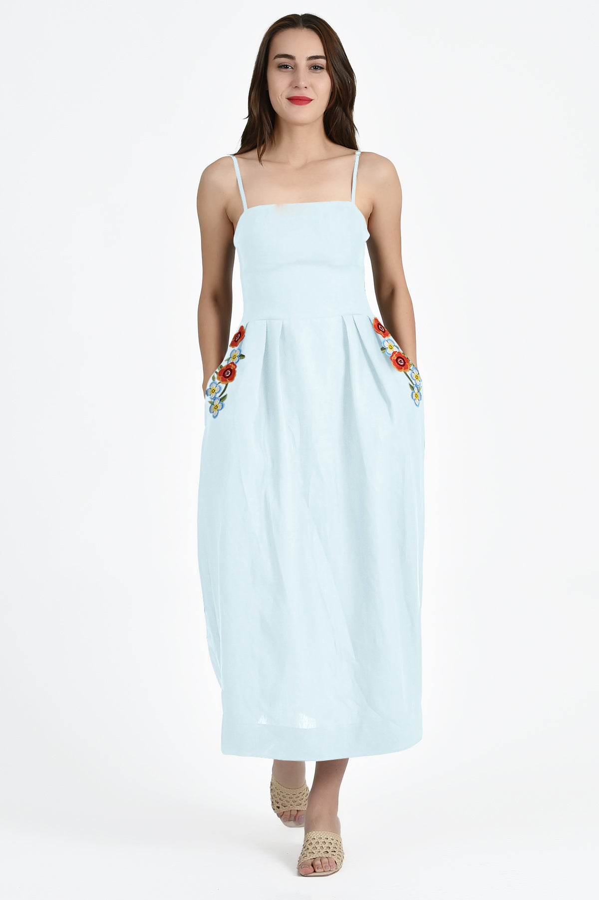 Michou Dress in Light Lagoon (Showcasing the Side Pockets)