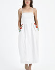 Michou Dress in White with Floral Embroidery