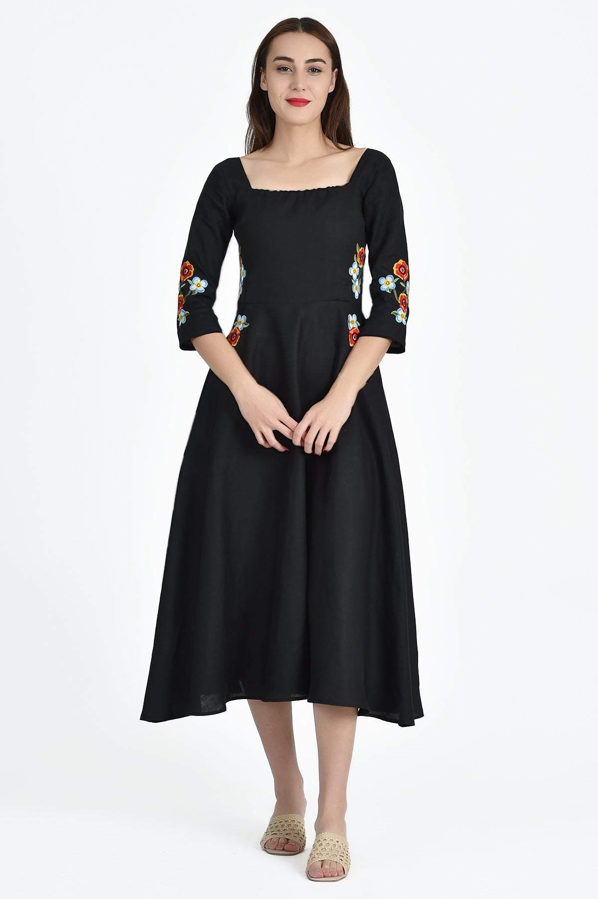 Nergis Floral Embroidered Dress in Black