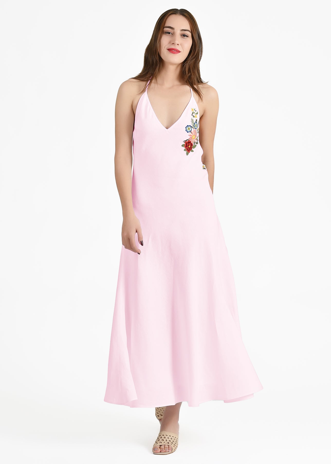 Ophelia Floral Embroidered Dress In Light Pink