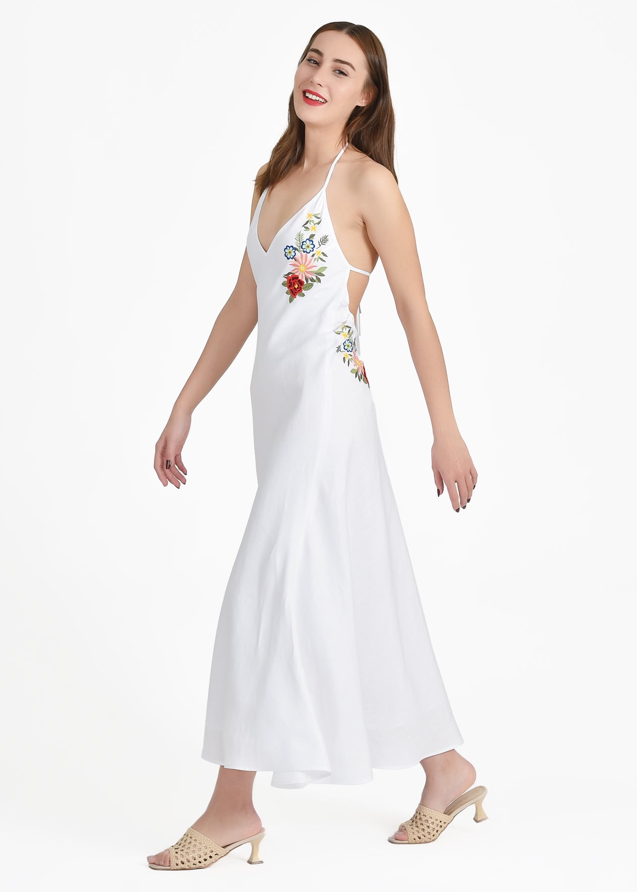 Ophelia Dress In White Floral Bouquet Inspired Embroidery