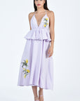 Sherry Midi Dress with Plunging Neckline and Peplum Detail