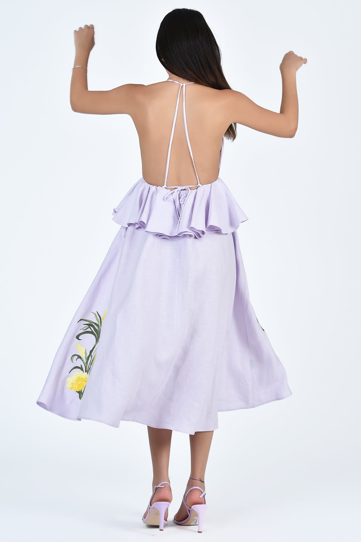 Fanm Mon Sherry Dress in Lilac Back Detail showcases Tie Back Closures