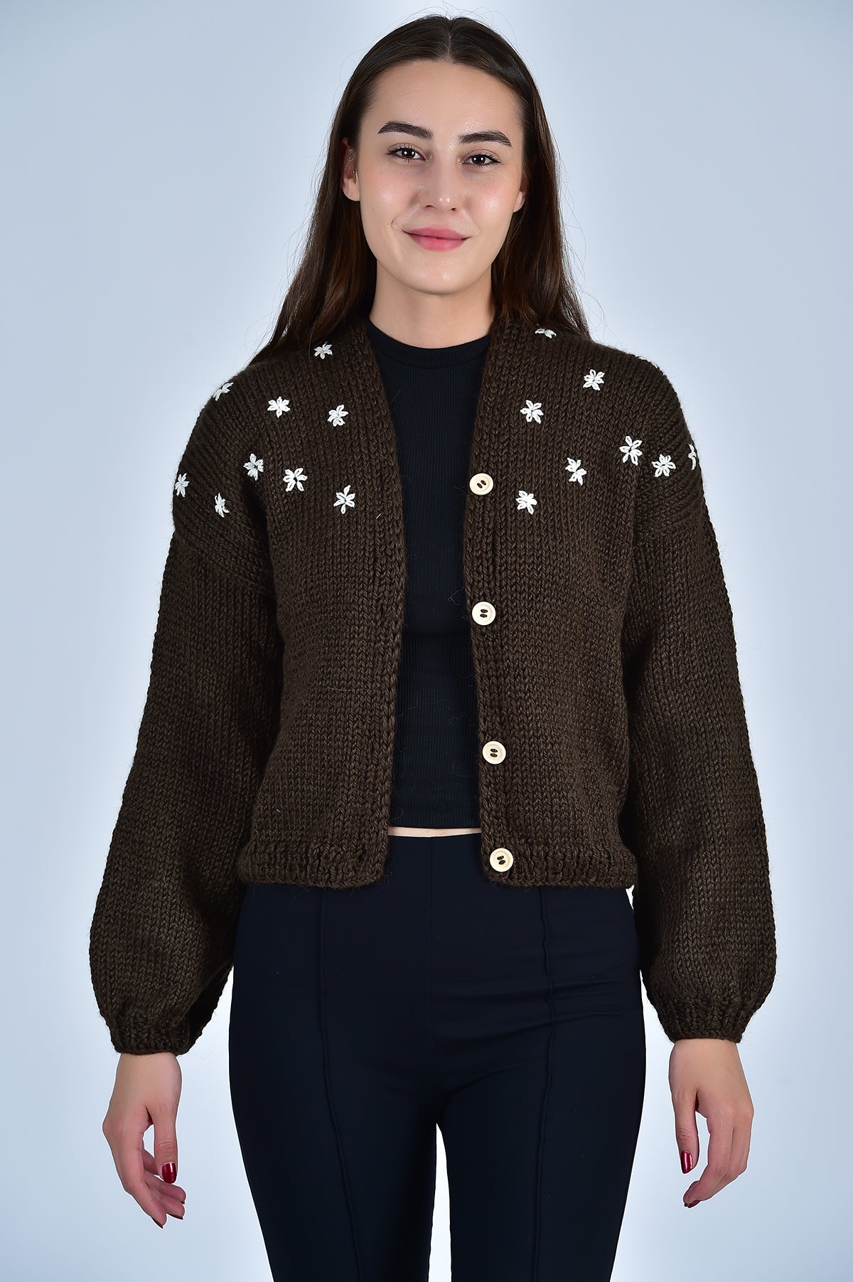 ジプソフィア　ブラック　Bloom Cardigan SISTER BLOOM WHITE FLORAL Button Front Cardigan – Fanm Mon