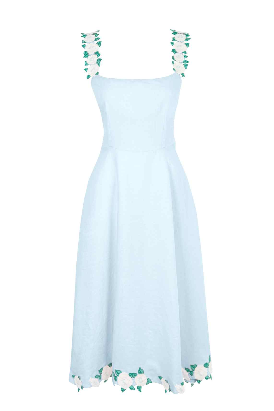 Fanm Mon x OTM Light Lagoon Blue Sasha Dress with Floral Embroidery