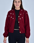 Fanm Mon Sister Bloom Burgundy Red Hand Knit Cardigan