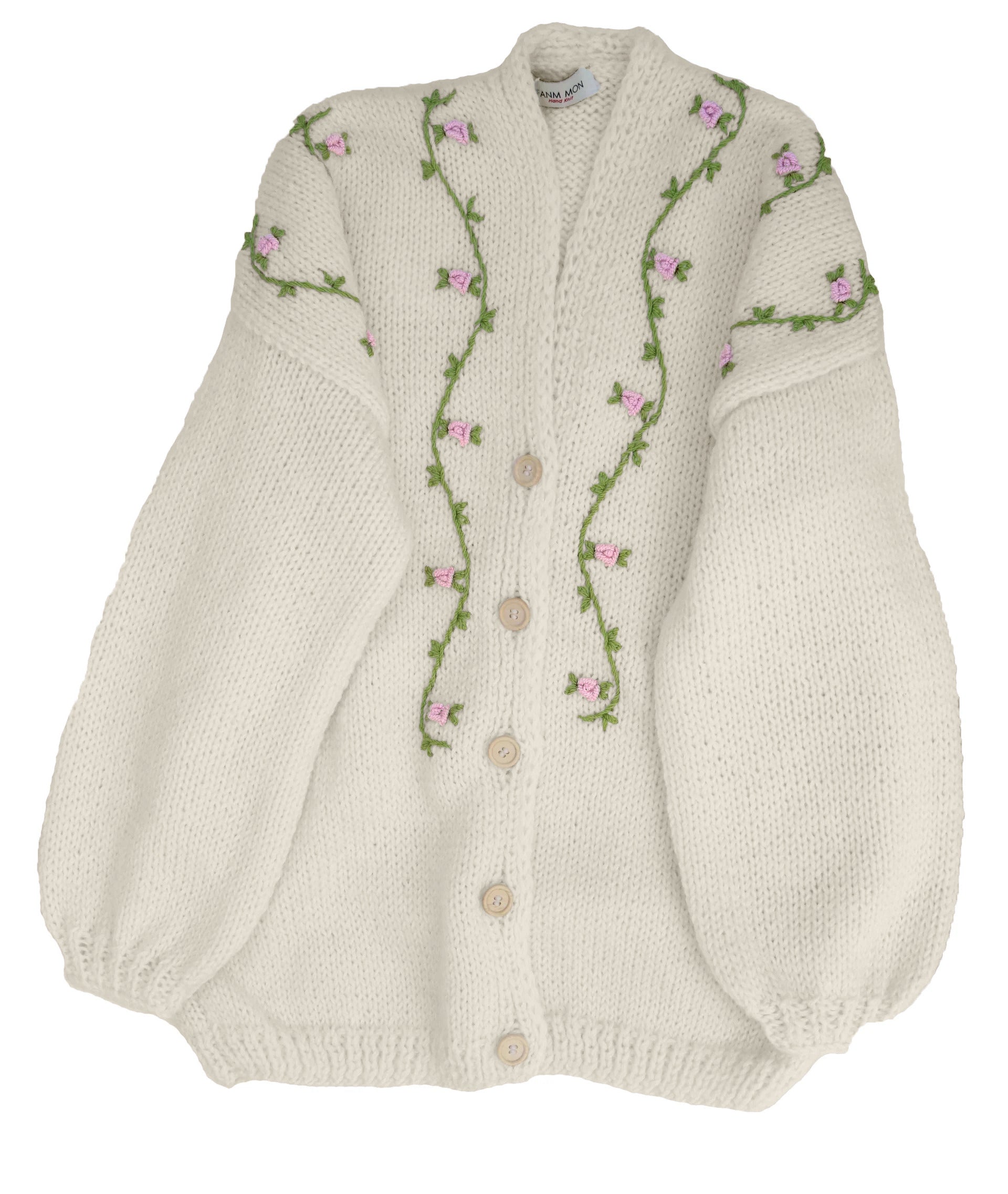 JASMIN PINK BLOOM Button Front Wool Cardigan – Fanm Mon